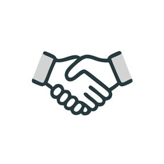 Business deal icon featuring two hands shaking to symbolize a finalized agreement, suitable for business presentations, websites, and negotiation concepts.