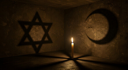 Crescent and Star of David shadows in candlelight