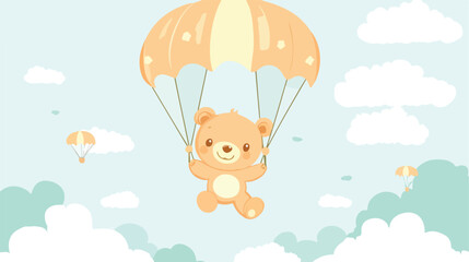 Obraz premium Cute Baby Shower Bear in Parachute Flat Vector Illustration