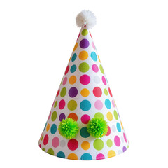 Colorful Party Hat with Polka Dots and Pom Pom Accents for Fun Celebrations and Festive Events