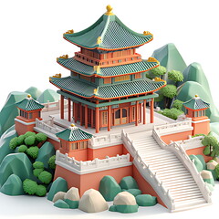 3D icon of ancient Chinese architectural