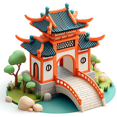 3D icon of ancient Chinese architectural