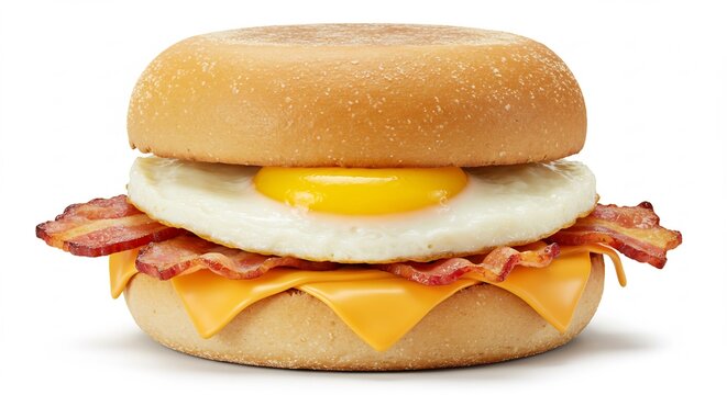 Delicious bacon egg cheese sandwich bright studio lighting. AI Generated - Powered by Adobe