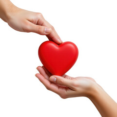 Hands Reaching for a Red Heart Symbolizing Love, Compassion, and Connection Between Two People or Entities