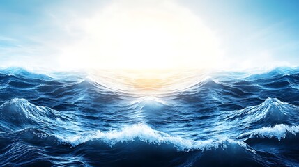 Majestic ocean waves reflecting sunlight, creating a serene and powerful vista