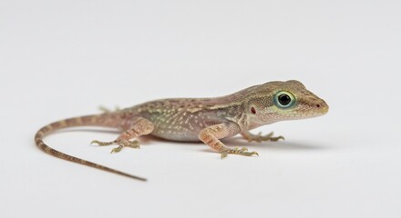 Naklejka premium Small lizard subtly patterned poses against bright white background. AI Generated