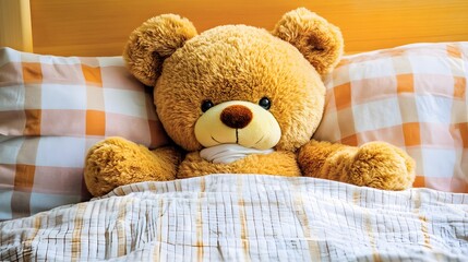 Adorable Teddy Bear in Bed Resting Sick