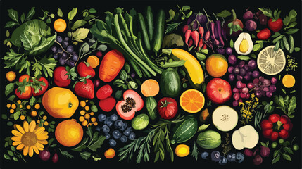 Fresh Fruits and Vegetables Banner for Healthy Eating Concept