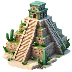 3d icon aztec temple mexico