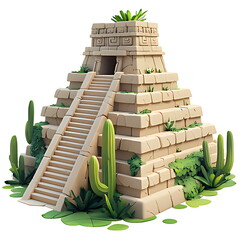 3d icon aztec temple mexico
