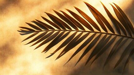 Fototapeta premium Golden Palm Frond on Beige Textured Background
