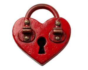Rustic Red Heart Padlock on Transparent Background, PNG
