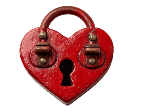 Rustic Red Heart Padlock on Transparent Background, PNG