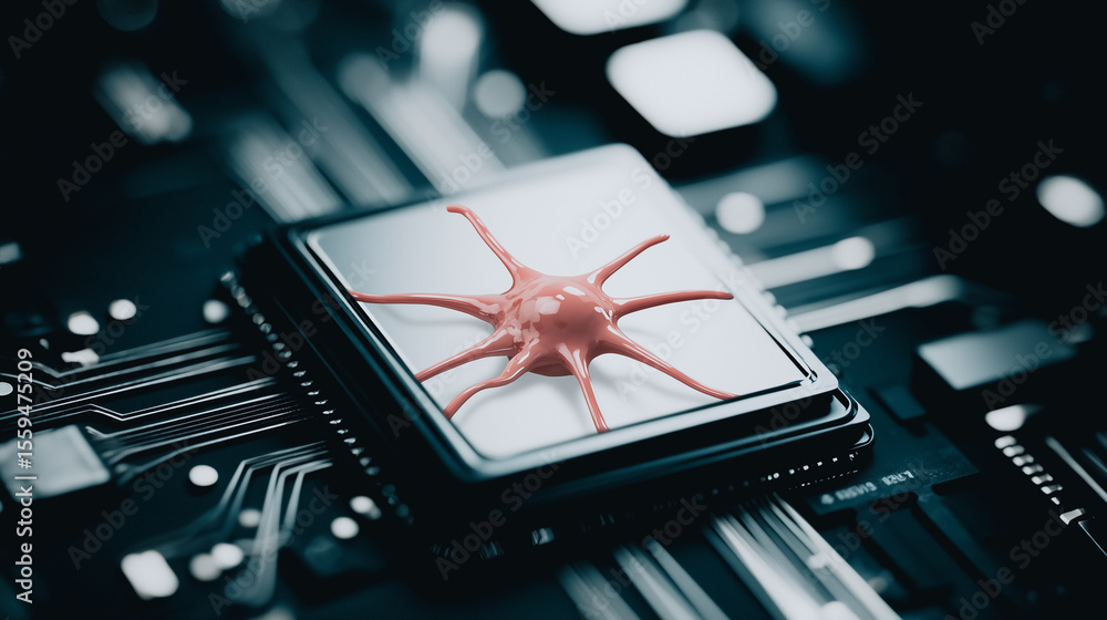 Aufkleber technological marvel: a macro shot of a sophisticated computer chip with an artistic rendition of a 
