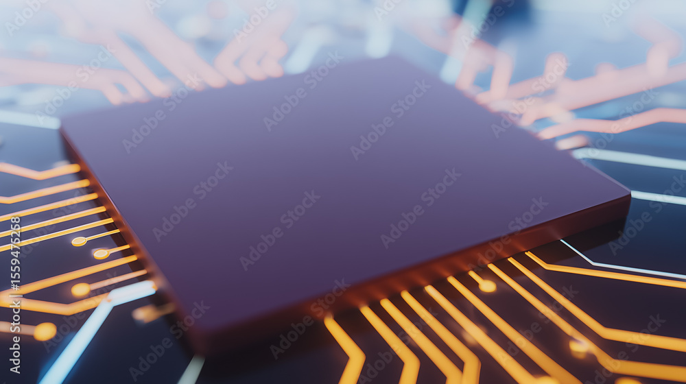 Poster digital core: a high-angle macro captures the essence of modern technology with a close-up view of a