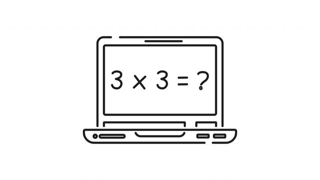 Math equation line animation. Math equation icon animation on laptop solving 3 x 3 problem. Suitable for educational videos, presentations, online courses, and mathrelated content.