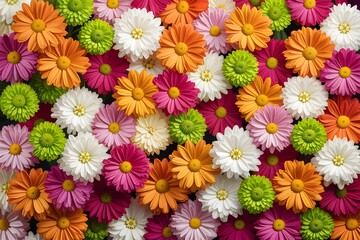 Vibrant chrysanthemum flowers in a full frame colorful floral arrangement