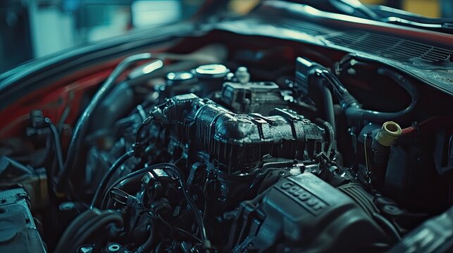 Automobile mechanic inspecting a vehicle engine, highlighting maintenance checklist and repair services. 
