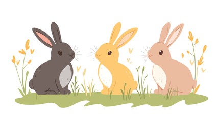Obraz premium Beautiful Three Rabbits Flat Vector Illustration