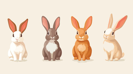 Obraz premium Four Rabbits Beauty Flat Vector Illustration