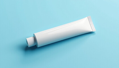 Clean, white ophthalmic ointment tube mockup on light blue background, perfect for showcasing product design and branding