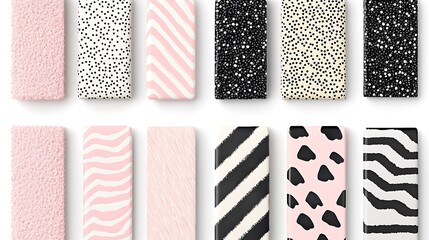 Abstract pattern tiles with textured, spotted, and striped designs in pastel and monochrome hues