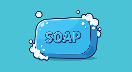 Bar of Blue Soap with Bubbles