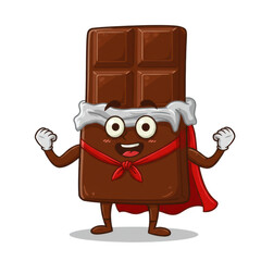 Cartoon chocolate bar character dressed as a superhero with cape and smile, fun mascot design in 3D style, isolated on a transparent background, png, cutout
