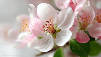 Fototapeta premium Close up of beautiful apple blossom flowers in spring season floral photography art print