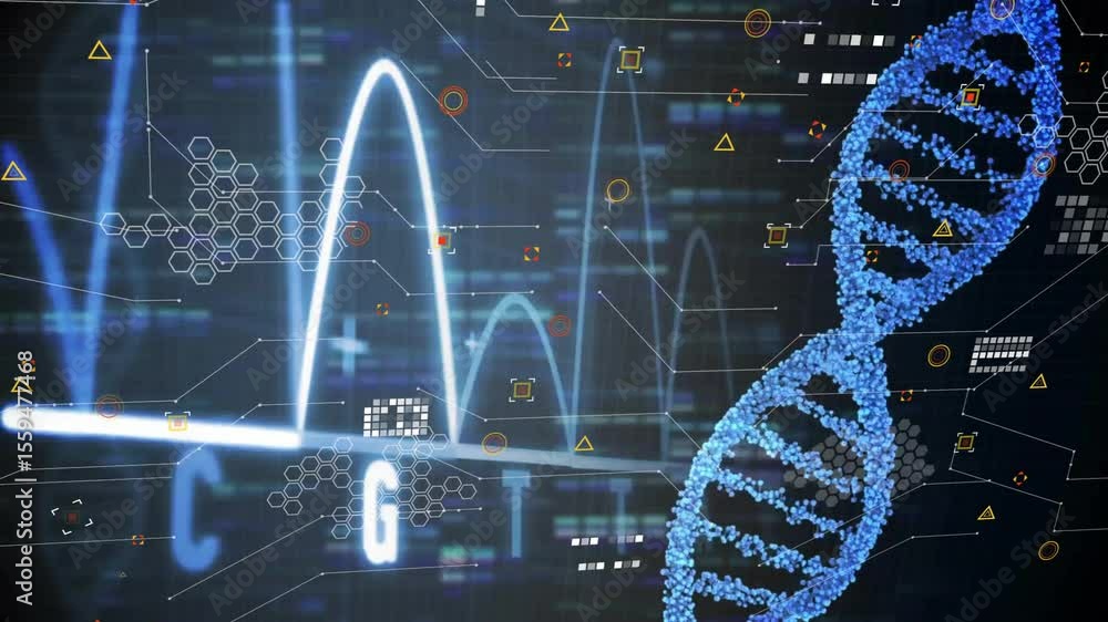 Poster on ui load, dna helix rotating, peaks rising, bases updating for sequencing display