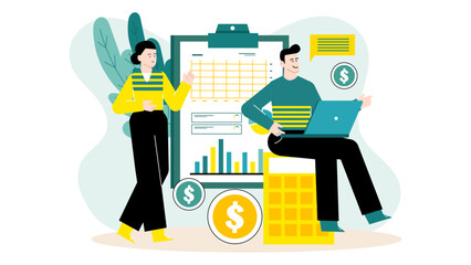 Two people analyzing financial charts and data, suitable for finance consulting, business presentations, market analysis reports, or investment blogs.