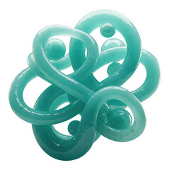 Modern 3D art piece featuring complex glossy aqua knots, symbolizing fluidity and motion, isolated on a transparent background, png, cutout