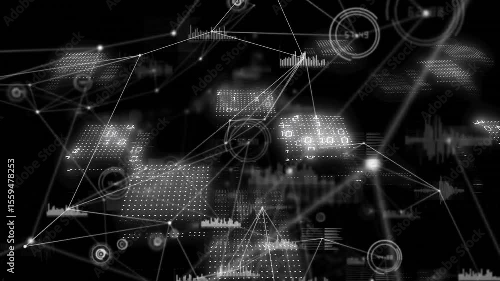 Poster Initial network appearing triggers 3D glowing data nodes multiplying and linking to show data flow
