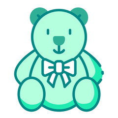 teddy bear green filled line icon for comfort toy in early childhood care