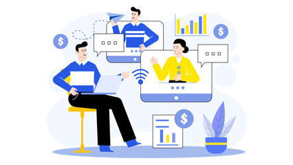 Person video conferencing about financial data. Suitable for business presentations, remote meetings, online courses, financial webinars, and digital marketing.