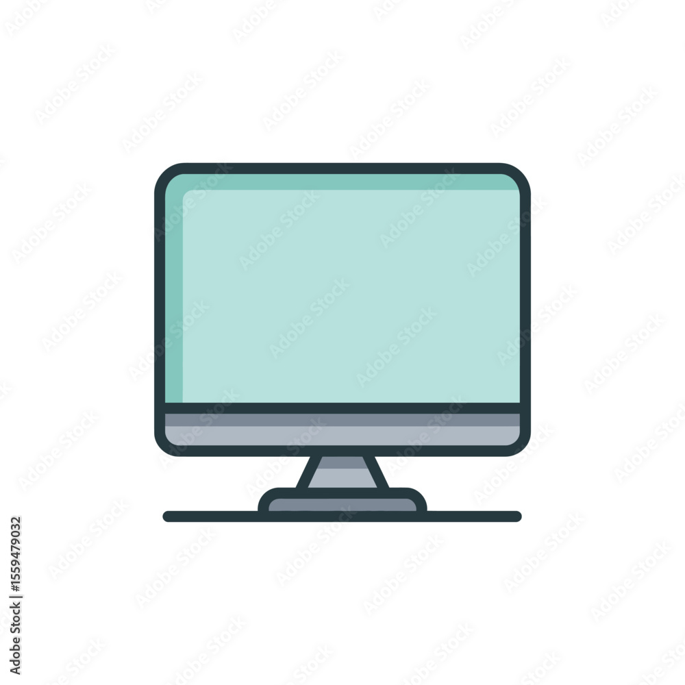 Aufkleber desktop computer on stand with turquoise screen and transparent background
