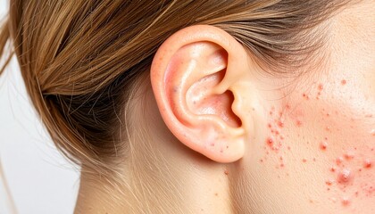 Close-Up of Acne on Cheek near the Ear