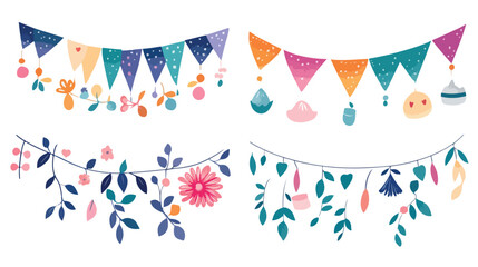 Birthday Garland Party Decoration Flat Vector Illustration