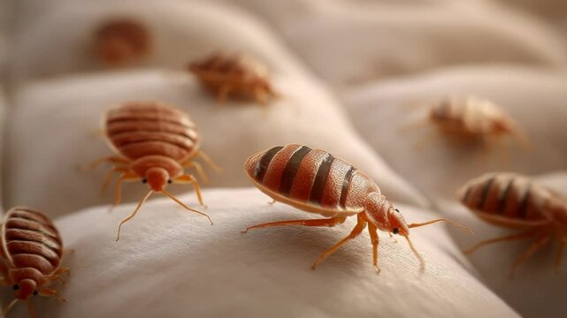 Detailed View of Bed Bugs Infestation on a Fabric Surface Close Up
