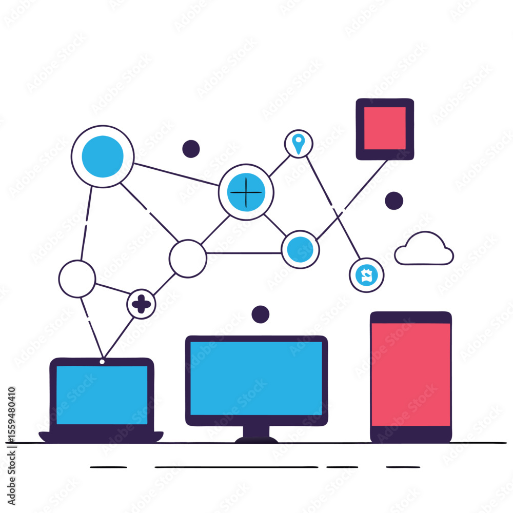 Poster digital network connecting computers and devices with cloud technology