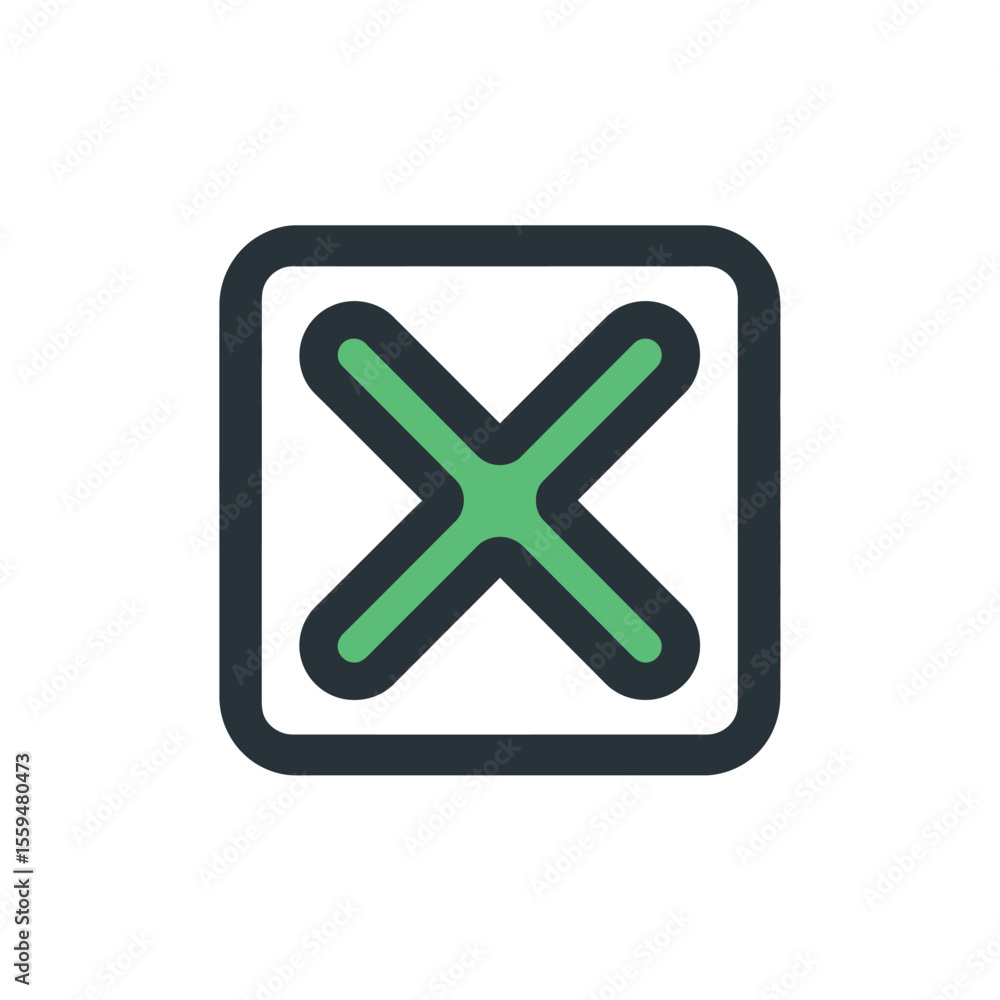 Poster green cross in square shape on white background reject or delete concept