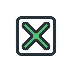 Obraz premium Green Cross in Square Shape on White Background Reject or Delete Concept