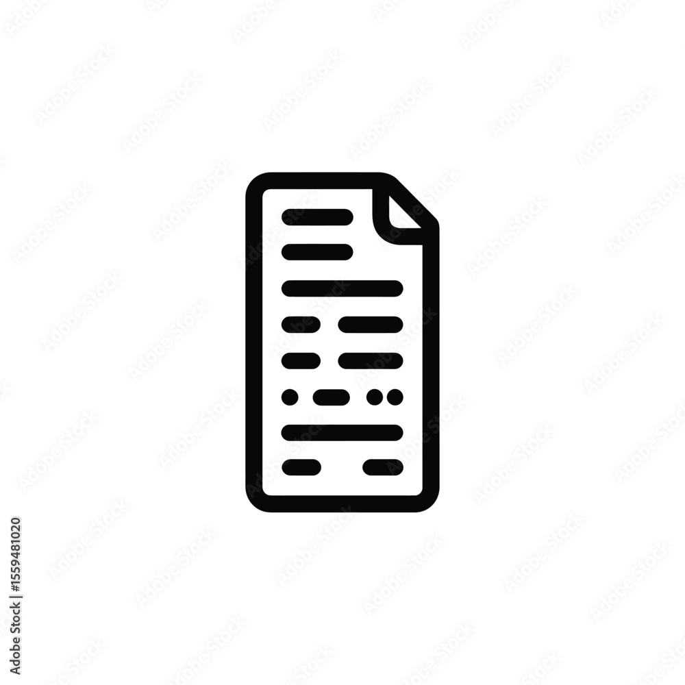 Poster isolated black outline icon of a document with text and a corner folded over