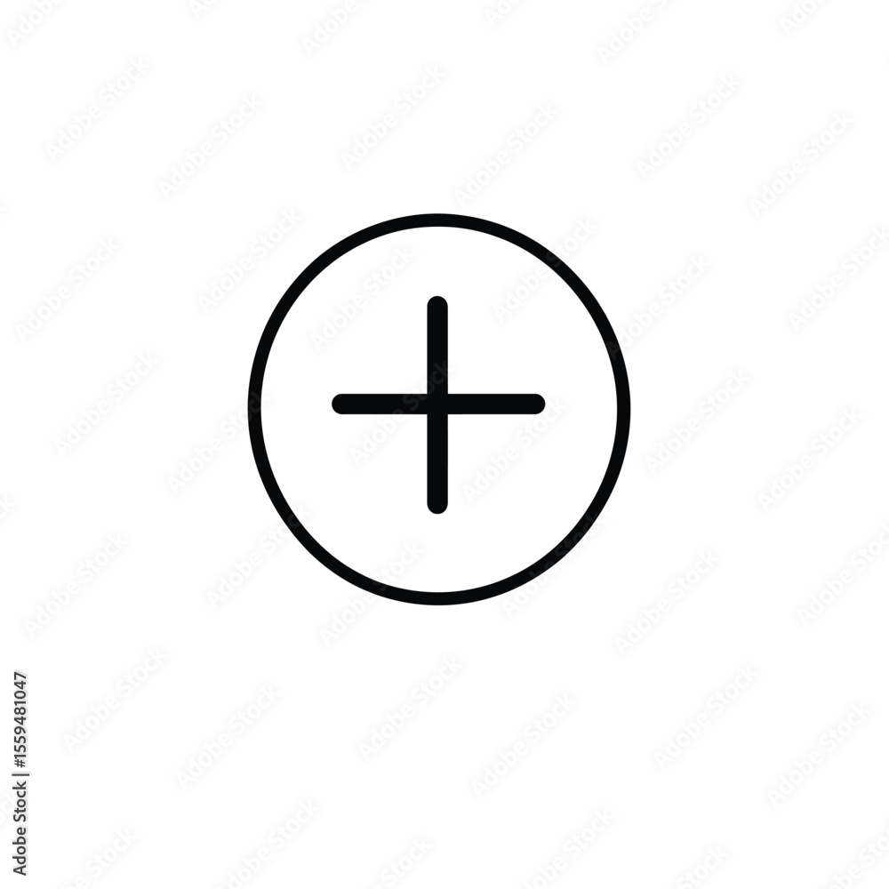 Poster isolated black round plus sign icon on transparent background for web design