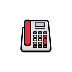 Isolated Illustration of a Landline Telephone with Number Pad and Red Handset Receiver