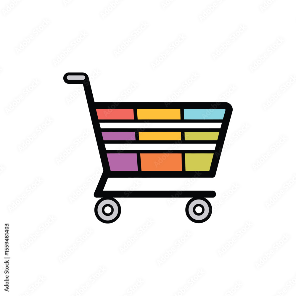 Poster isolated shopping cart with colorful compartments on a transparent background