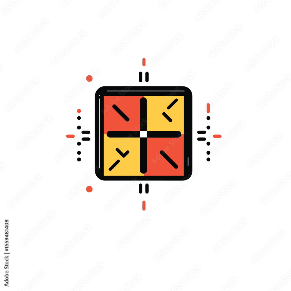 Poster isolated square emblem with orange and yellow diagonal patterns on transparent