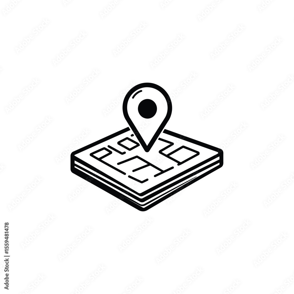 Aufkleber isometric location pin on building map outline style isolated on white background