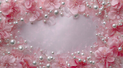 Cute background wallpaper with pink flowers and pearls