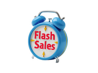 Blue alarm clock with "Flash Sales" text